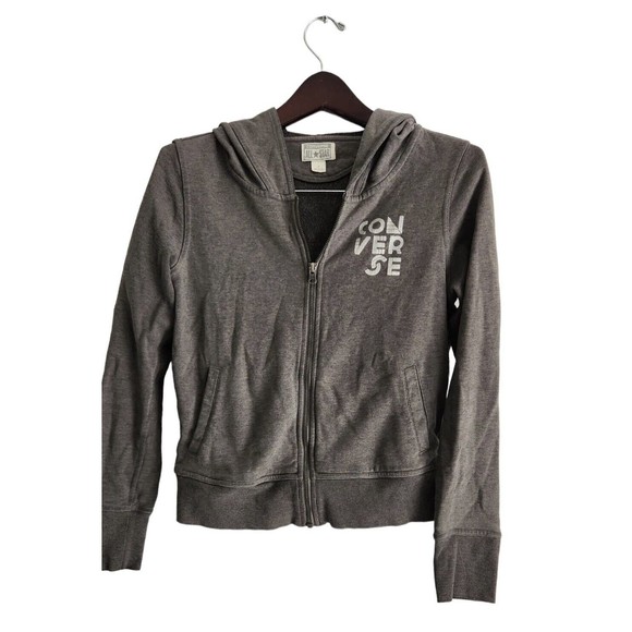 Converse All Star Hoodie Women’s Size Medium Gray Cotton Long Sleeve Full Zipper - Picture 1 of 8
